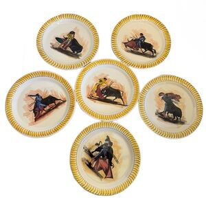 LOFISA Guadalajara Bullfighter Set of 6 Plates Matador Rare Vintage Mexico